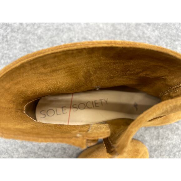 Sole Society Tan Brown Suede Leather Western Side Zip Ankle Bootie Women 11B/41 - Picture 10 of 11